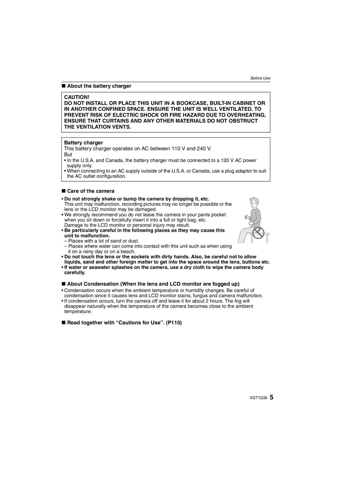 Panasonic DMC-FX500 operating instructions About the battery charger, Battery charger, Care of the camera 