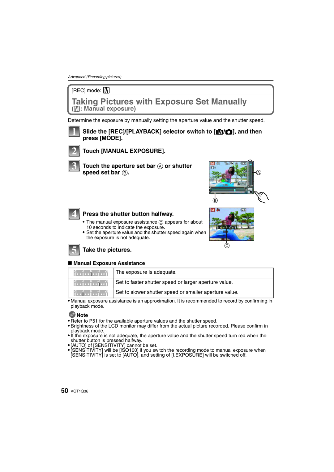 Panasonic DMC-FX500 Taking Pictures with Exposure Set Manually, REC mode ², Manual Exposure Assistance 