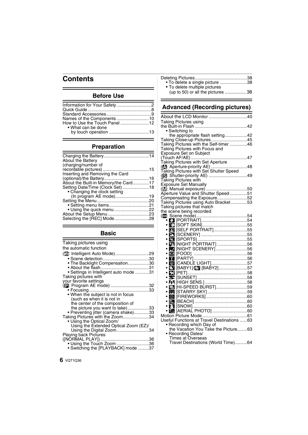 Panasonic DMC-FX500 operating instructions Contents 