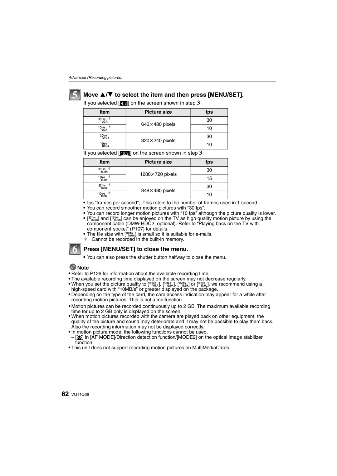 Panasonic DMC-FX500 Move 3/4 to select the item and then press MENU/SET, If you selected X on the screen shown in step 