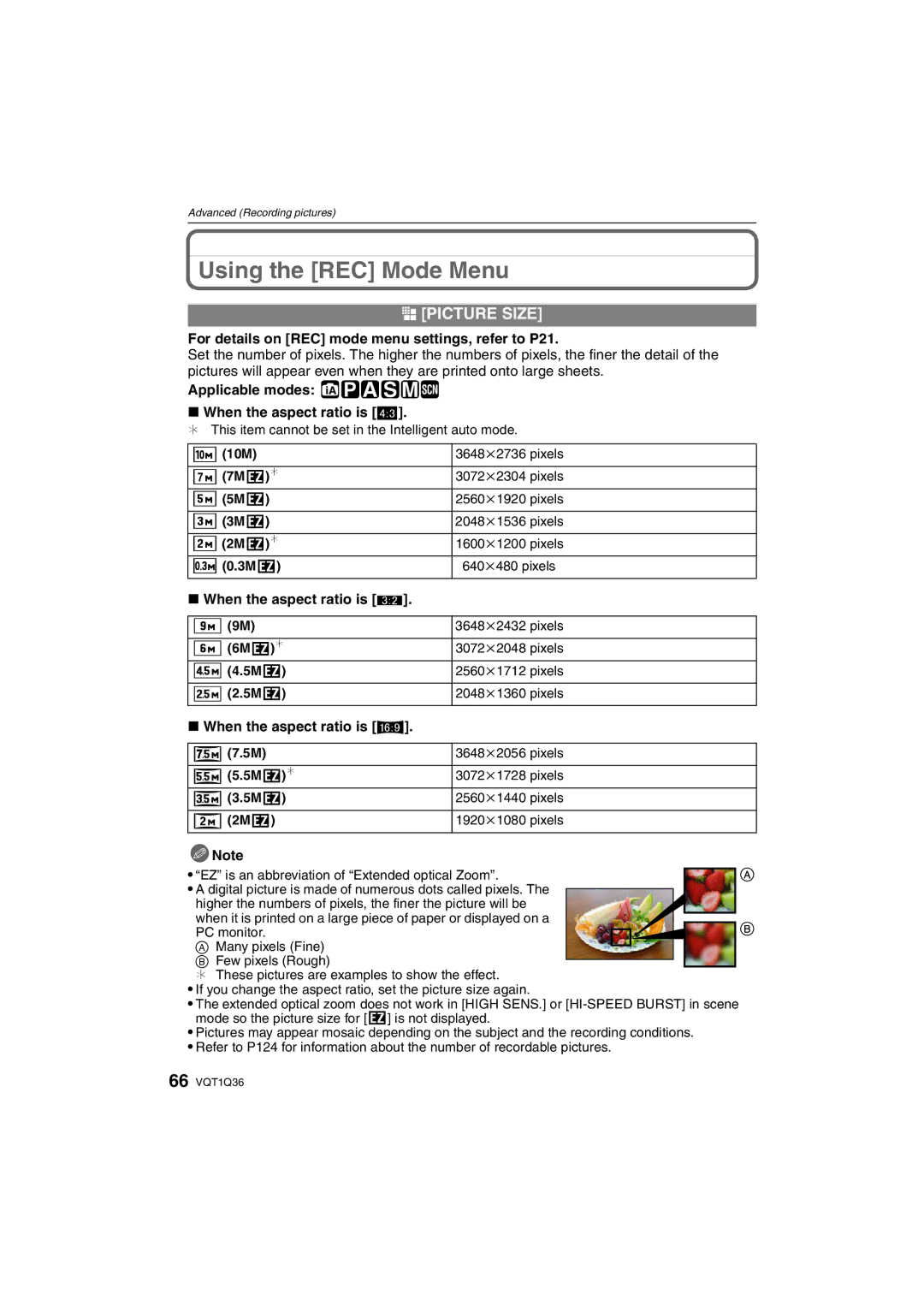 Panasonic DMC-FX500 operating instructions Using the REC Mode Menu, @ Picture Size 