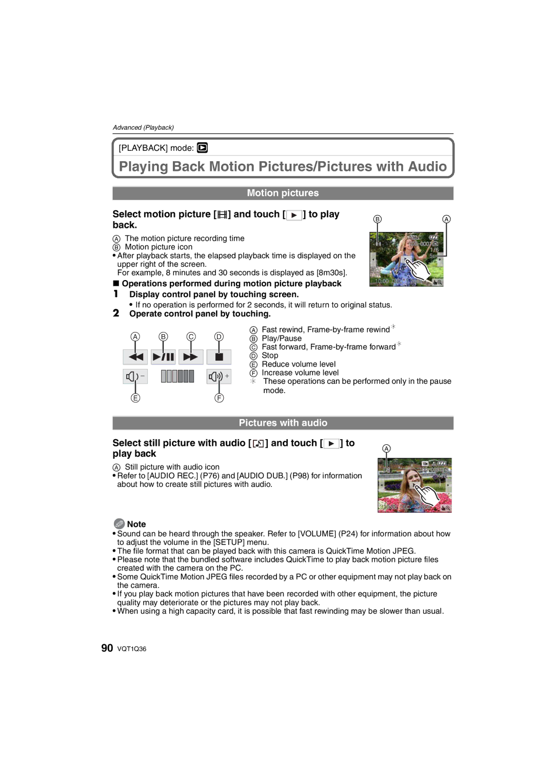 Panasonic DMC-FX500 Playing Back Motion Pictures/Pictures with Audio, Motion pictures, Pictures with audio 