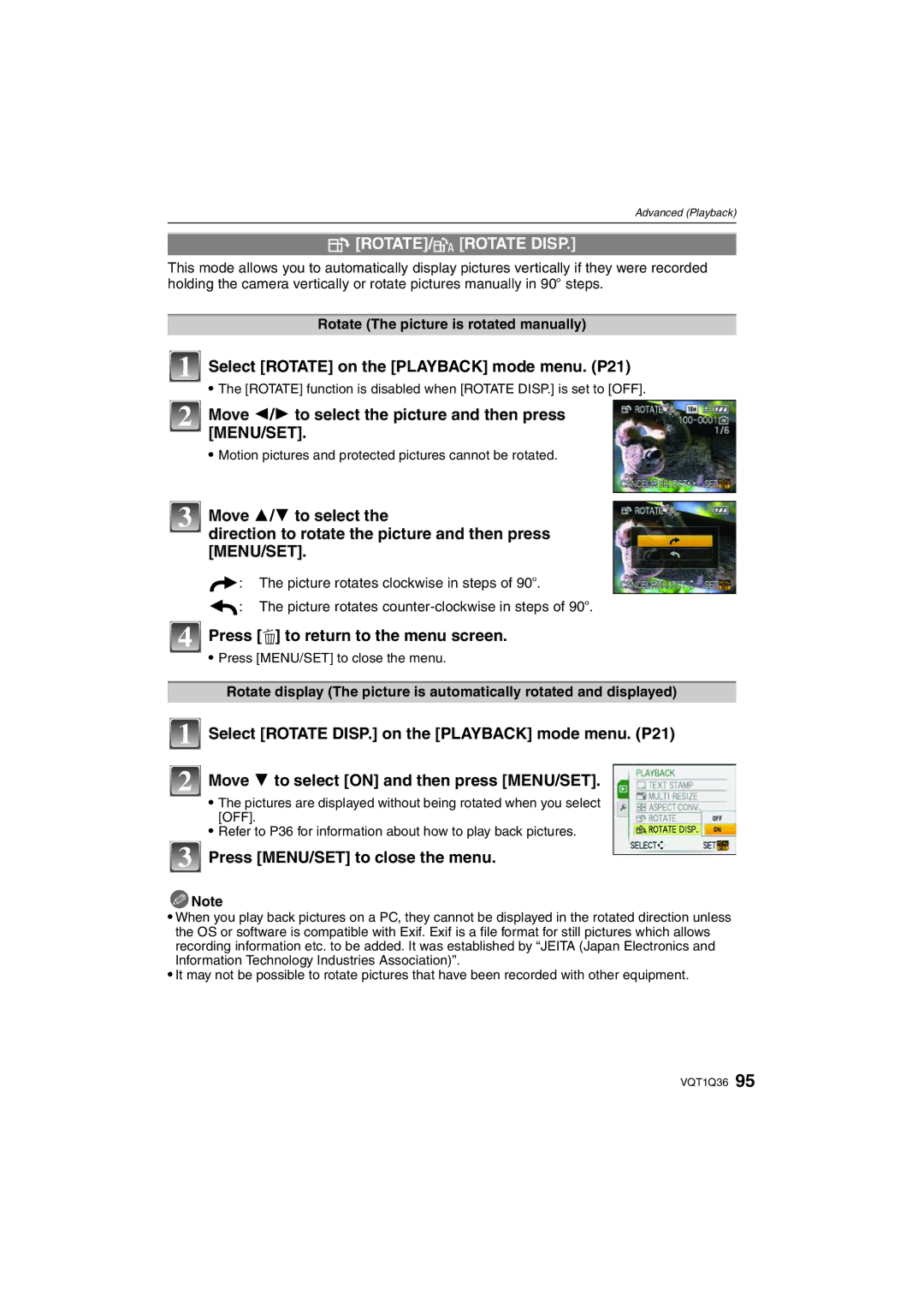 Panasonic DMC-FX500 operating instructions ROTATE/M Rotate Disp, Select Rotate on the Playback mode menu. P21 