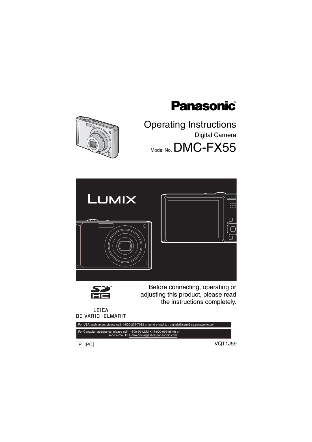 Panasonic DMC-FX55 operating instructions Operating Instructions 