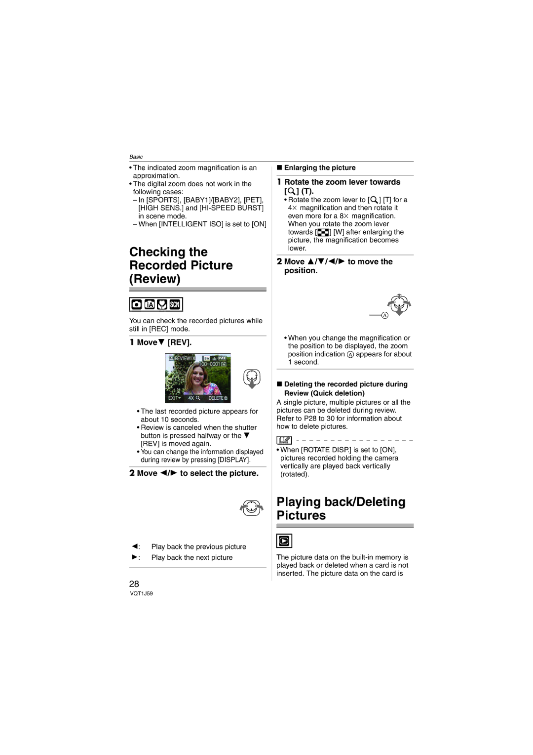 Panasonic DMC-FX55 operating instructions Checking the Recorded Picture Review, Move4 REV, Move 2/1 to select the picture 