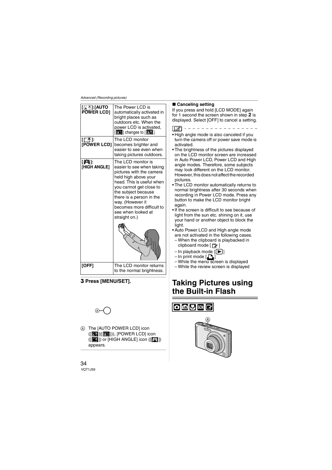 Panasonic DMC-FX55 operating instructions Canceling setting 