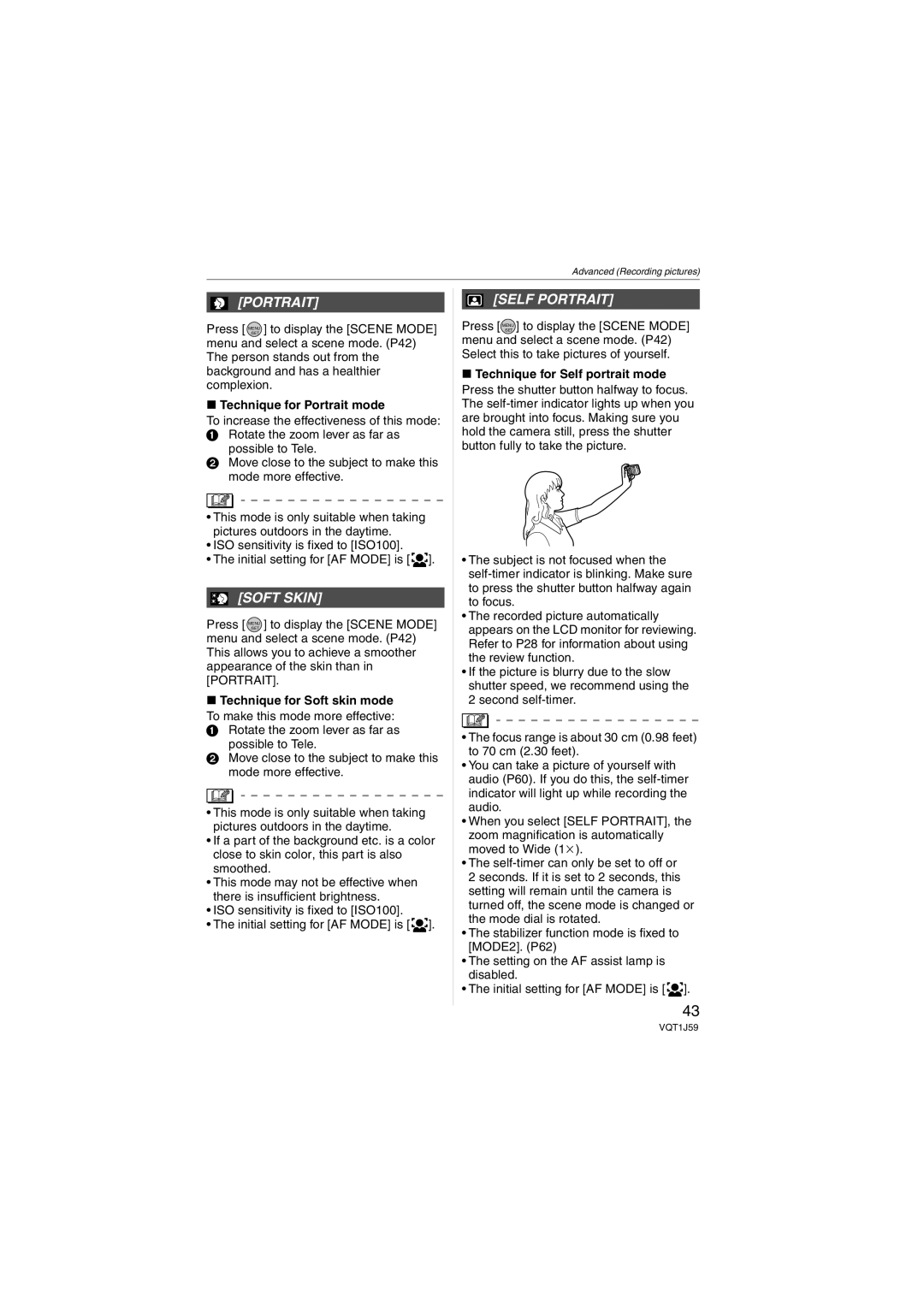 Panasonic DMC-FX55 operating instructions Soft Skin, Self Portrait, Technique for Portrait mode 