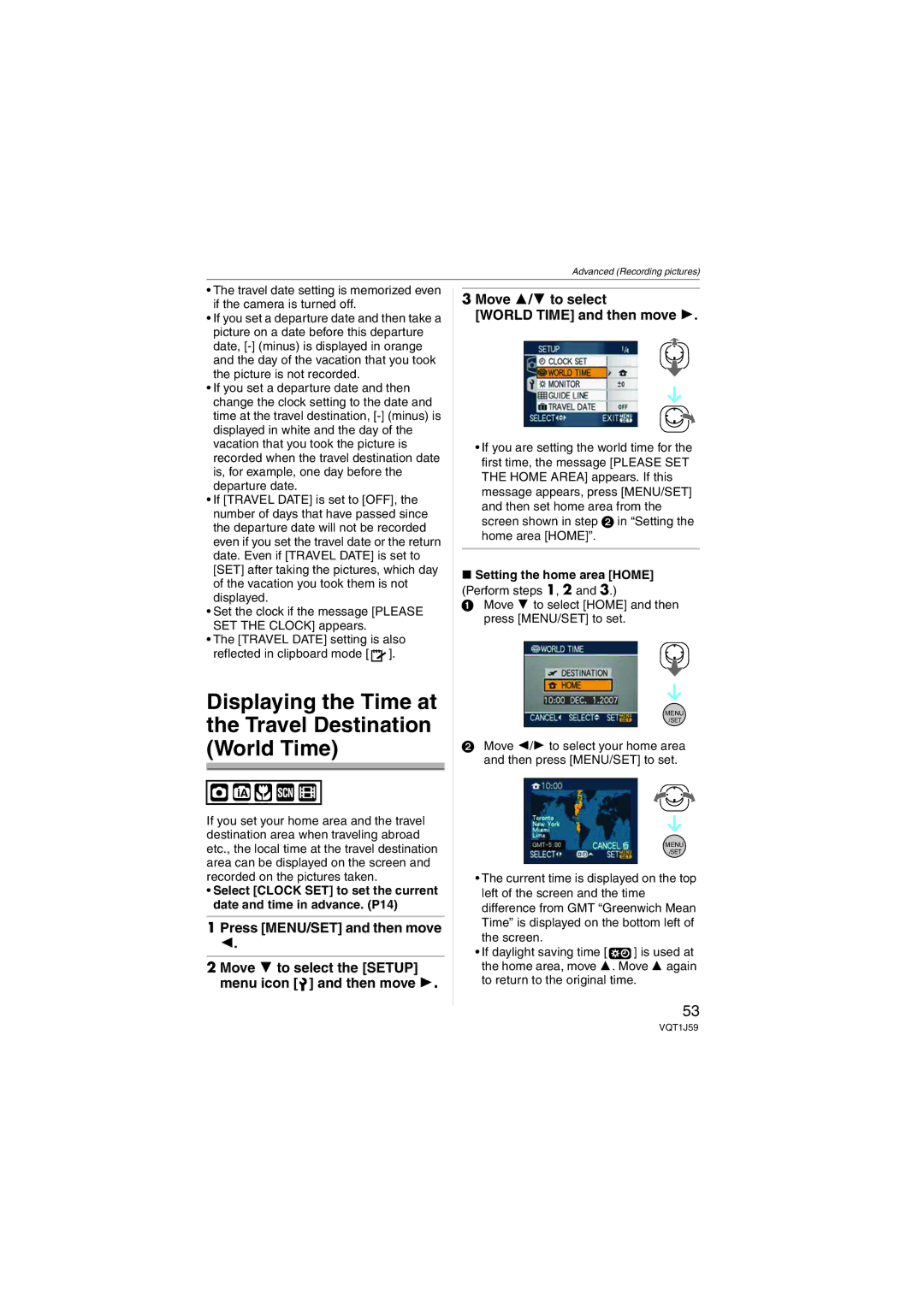 Panasonic DMC-FX55 operating instructions Displaying the Time at Travel Destination World Time 