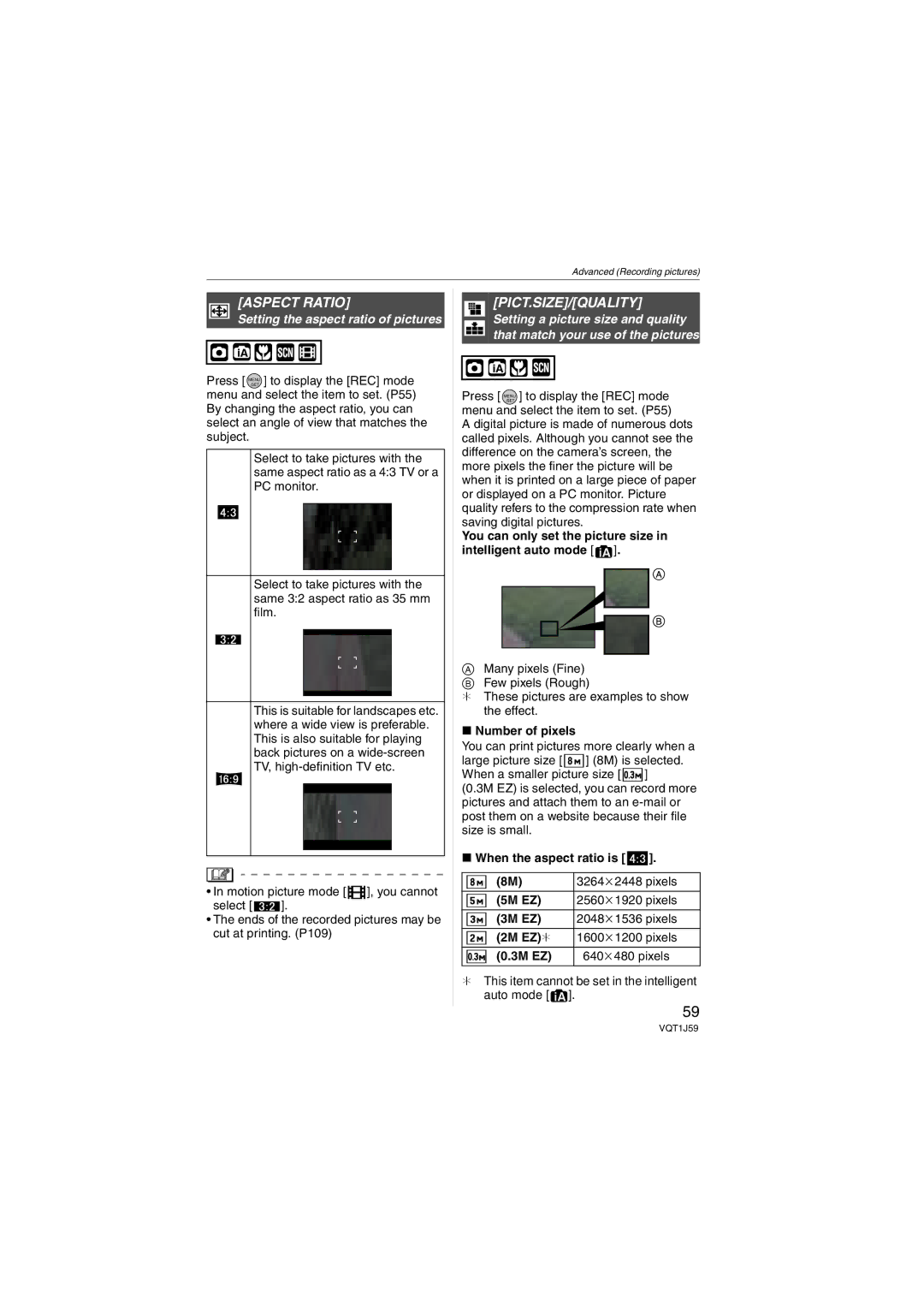 Panasonic DMC-FX55 operating instructions Aspect Ratio, Pict.Size/Quality, Setting the aspect ratio of pictures 