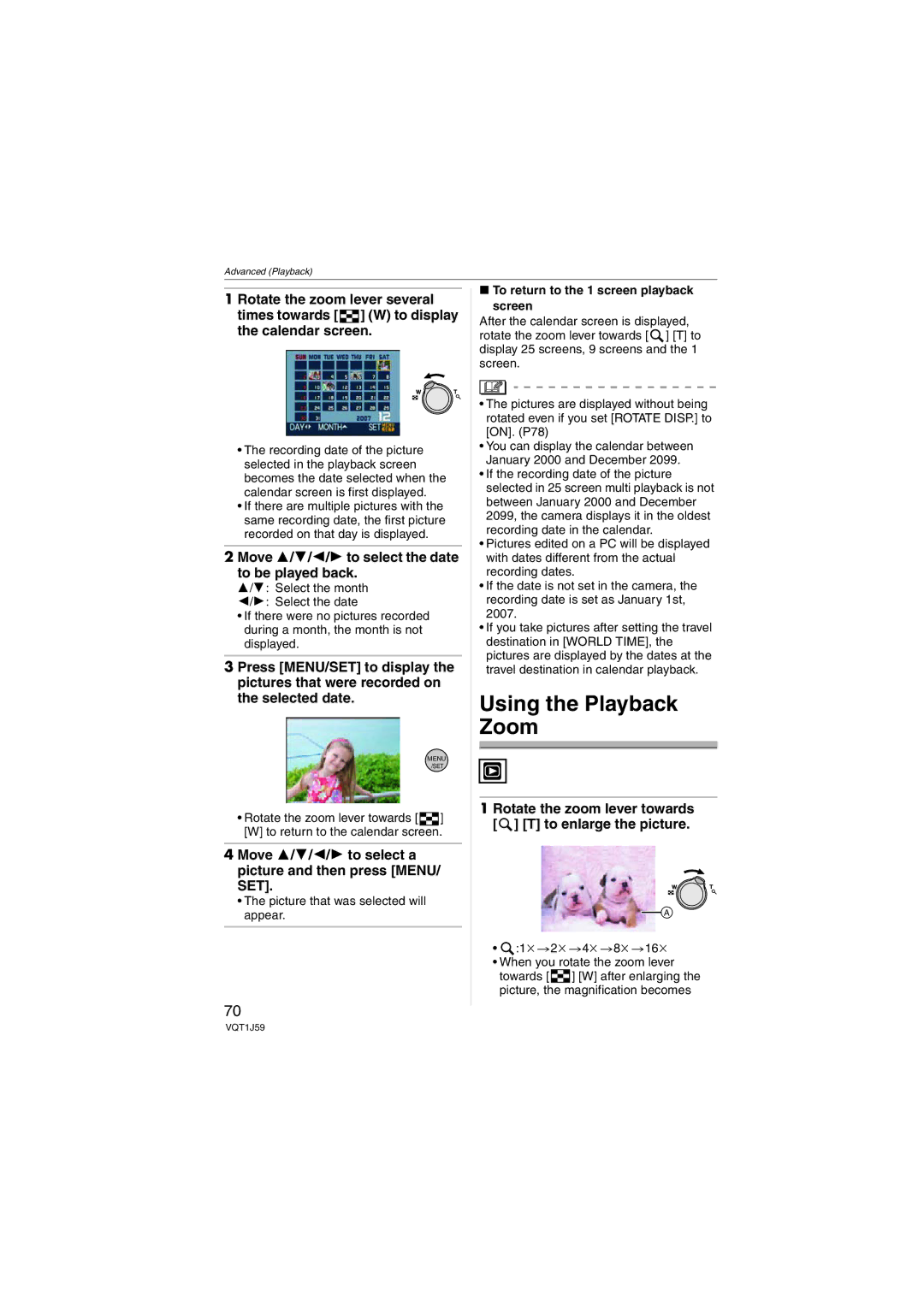 Panasonic DMC-FX55 operating instructions Using the Playback Zoom, Move 3/4/2/1 to select the date to be played back 