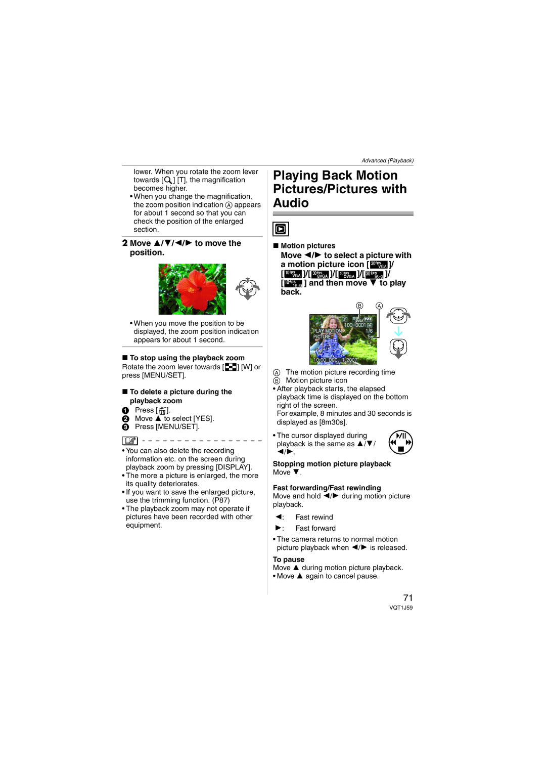 Panasonic DMC-FX55 Playing Back Motion Pictures/Pictures with Audio, To stop using the playback zoom, Motion pictures 