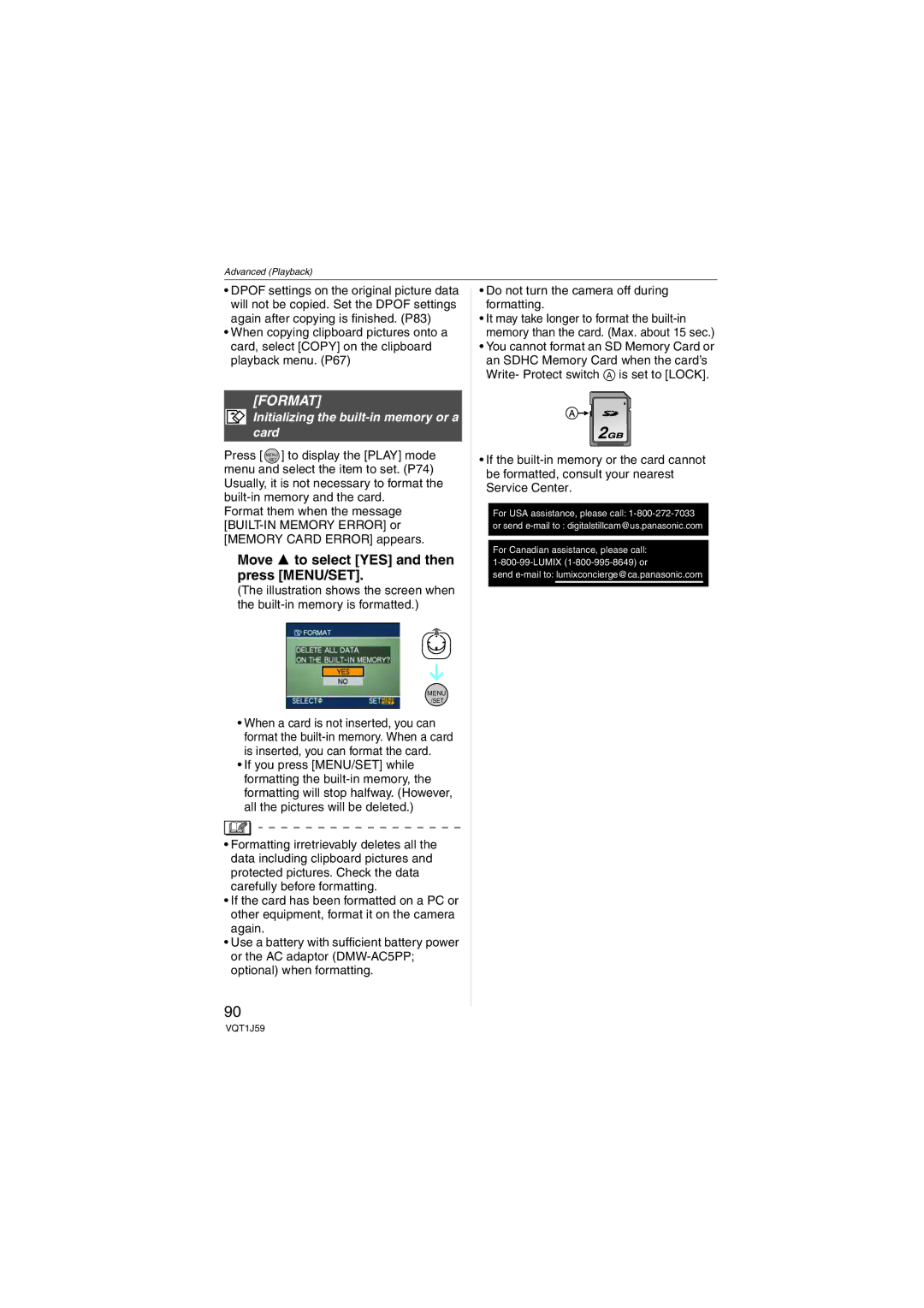 Panasonic DMC-FX55 operating instructions Format, Initializing the built-in memory or a card 