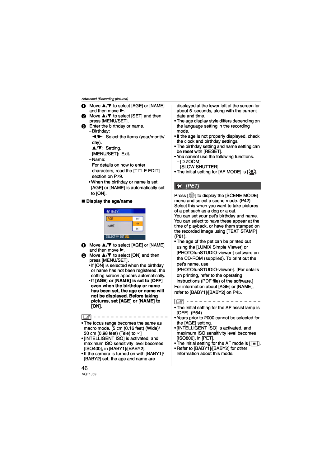 Panasonic DMC-FX55 operating instructions ∫ Display the age/name 