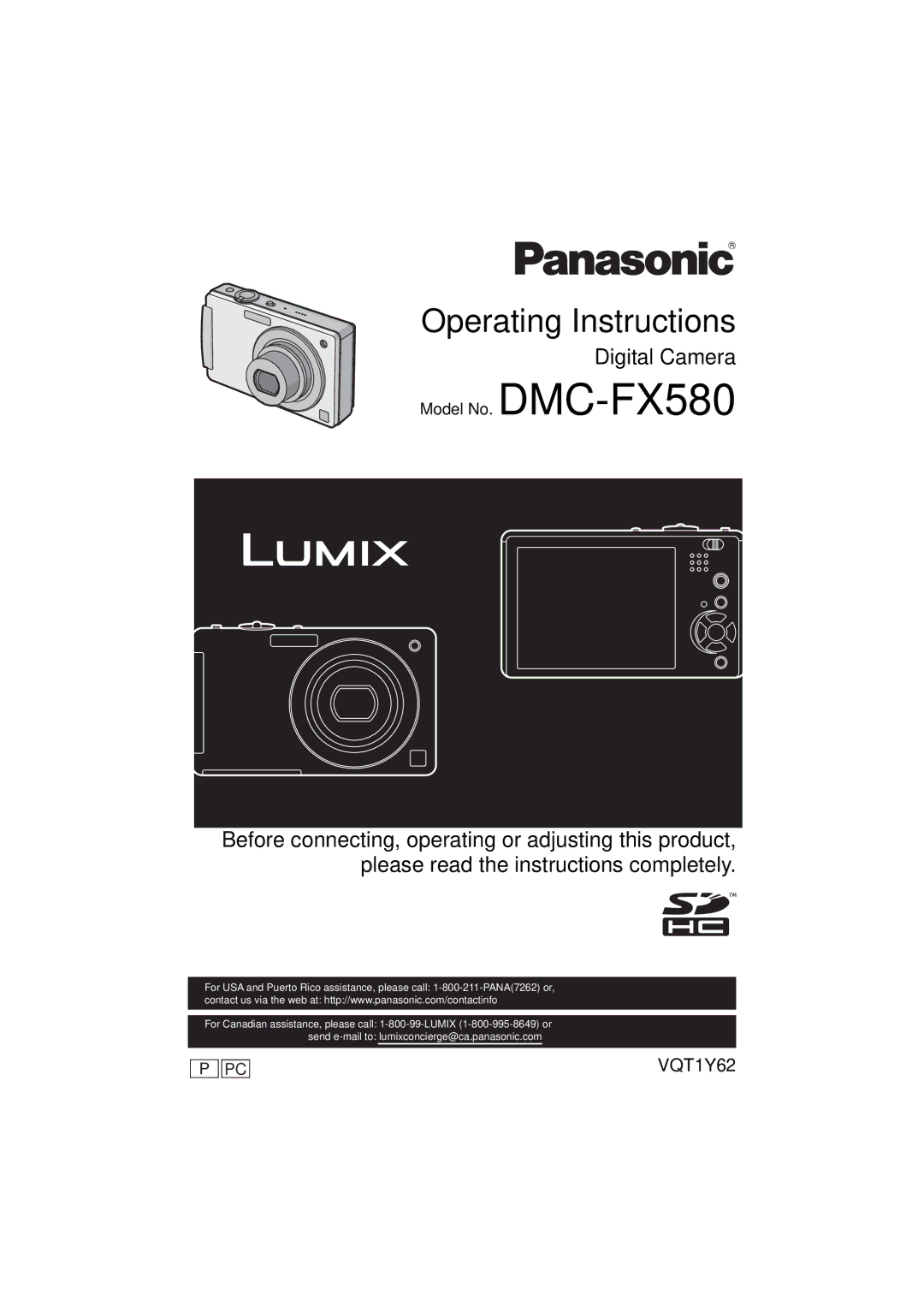 Panasonic DMCFX580S, DMC-FX580 operating instructions Operating Instructions 