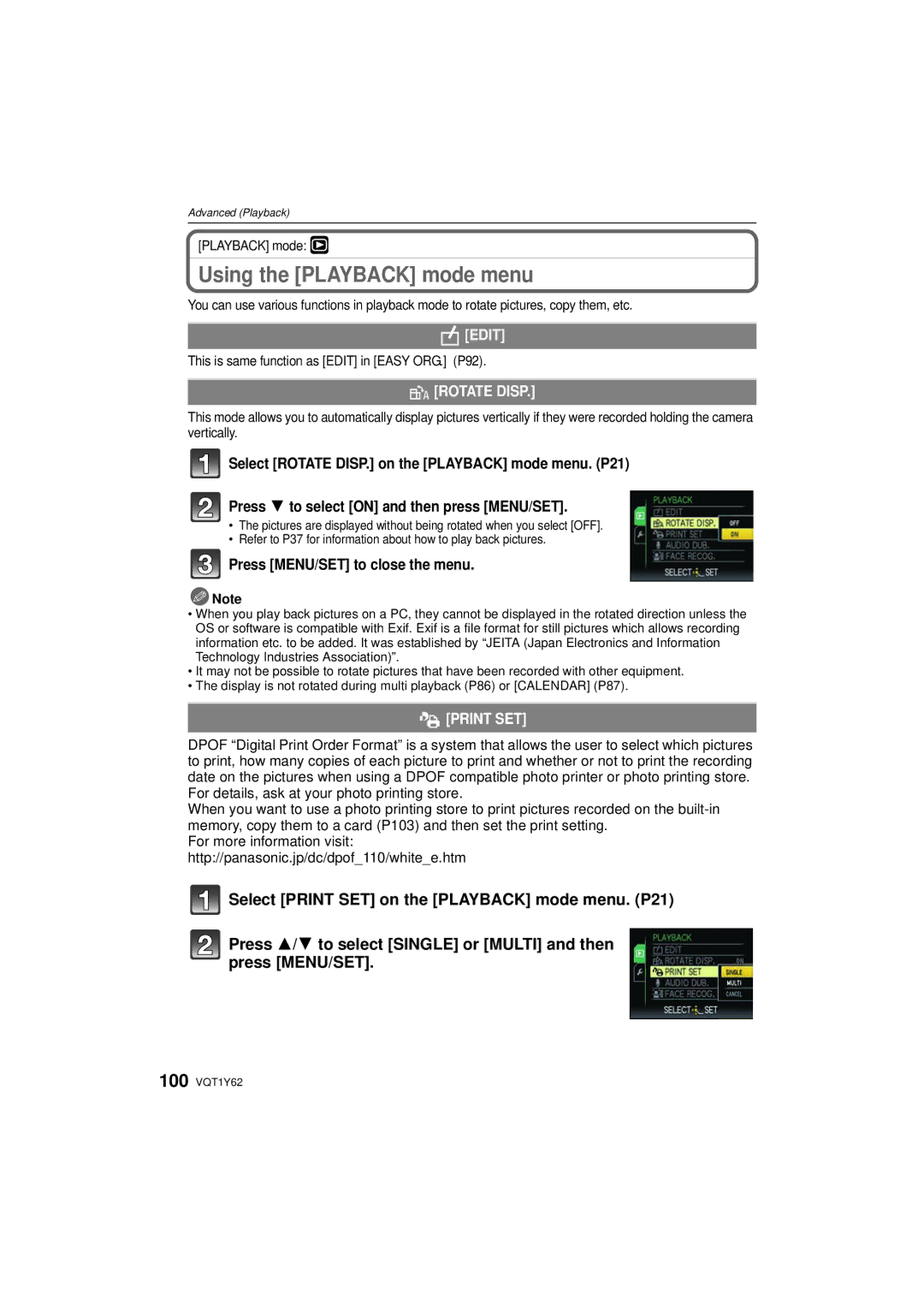 Panasonic DMC-FX580, DMCFX580S Press MENU/SET to close the menu, This is same function as Edit in Easy ORG. P92 