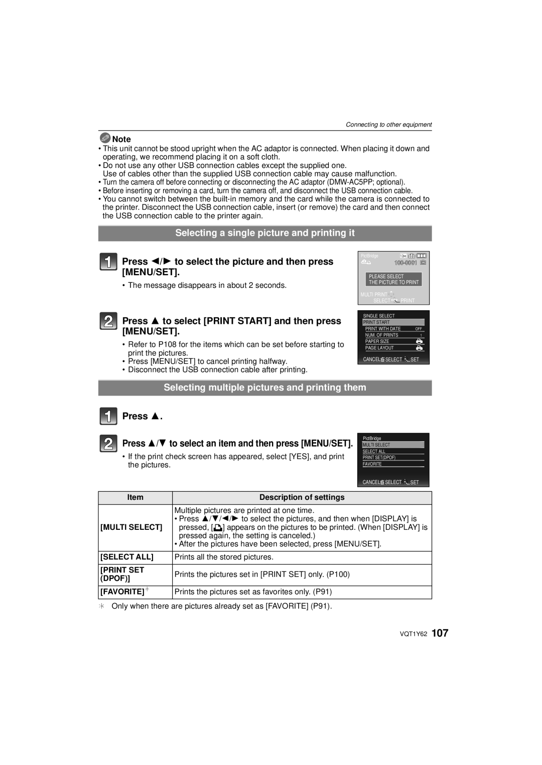 Panasonic DMCFX580S Selecting a single picture and printing it, Press 3 to select Print Start and then press MENU/SET 