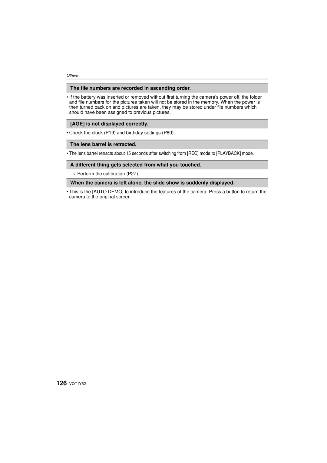 Panasonic DMC-FX580 File numbers are recorded in ascending order, AGE is not displayed correctly, Lens barrel is retracted 