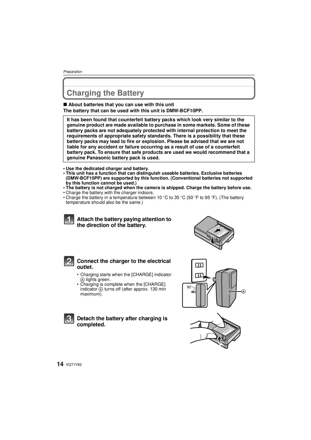 Panasonic DMC-FX580, DMCFX580S Charging the Battery, Detach the battery after charging is completed, Maximum 