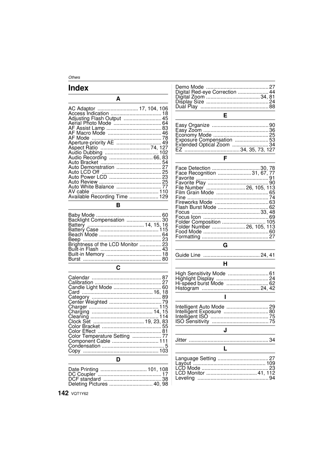 Panasonic DMC-FX580, DMCFX580S operating instructions Index, Brightness of the LCD Monitor 