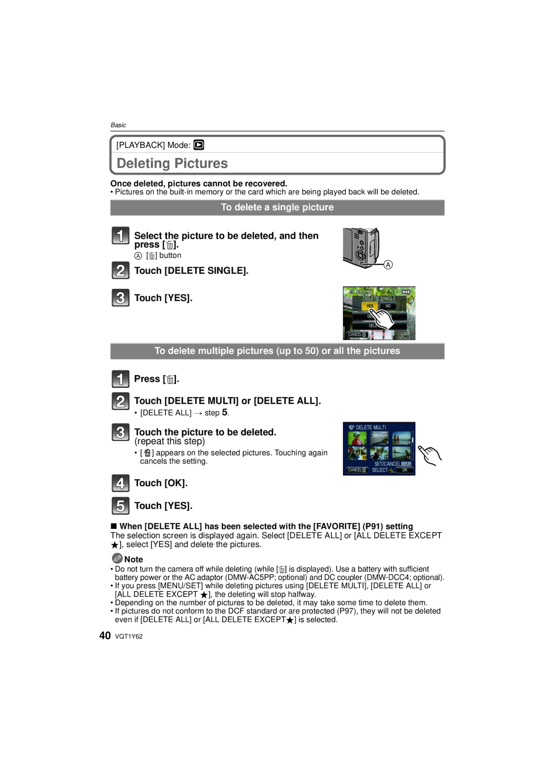 Panasonic DMC-FX580, DMCFX580S operating instructions Deleting Pictures, To delete a single picture 