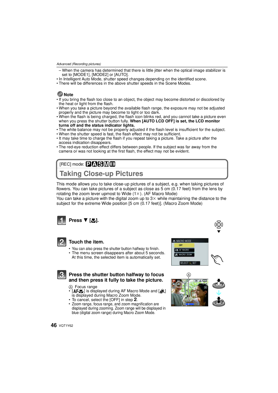 Panasonic DMC-FX580, DMCFX580S operating instructions Taking Close-up Pictures, Press 4 # Touch the item, REC mode ³±´²n 