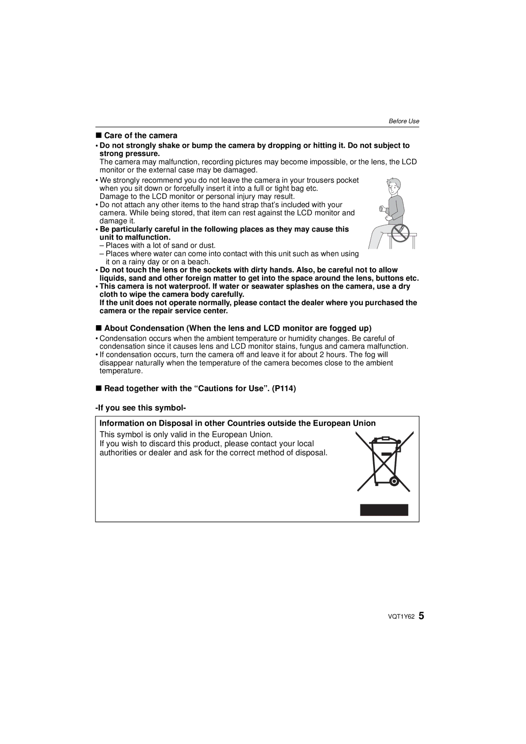 Panasonic DMCFX580S, DMC-FX580 operating instructions Care of the camera, This symbol is only valid in the European Union 