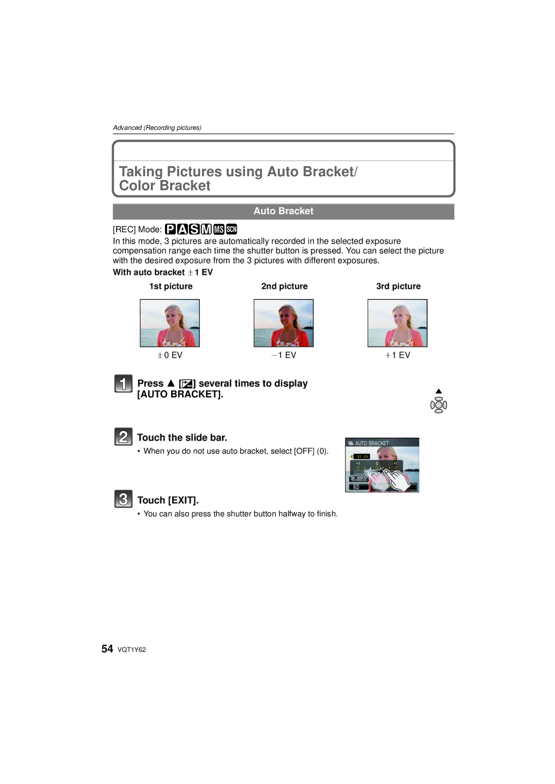 Panasonic DMC-FX580, DMCFX580S operating instructions Taking Pictures using Auto Bracket Color Bracket, D0 EV J1 EV I1 EV 