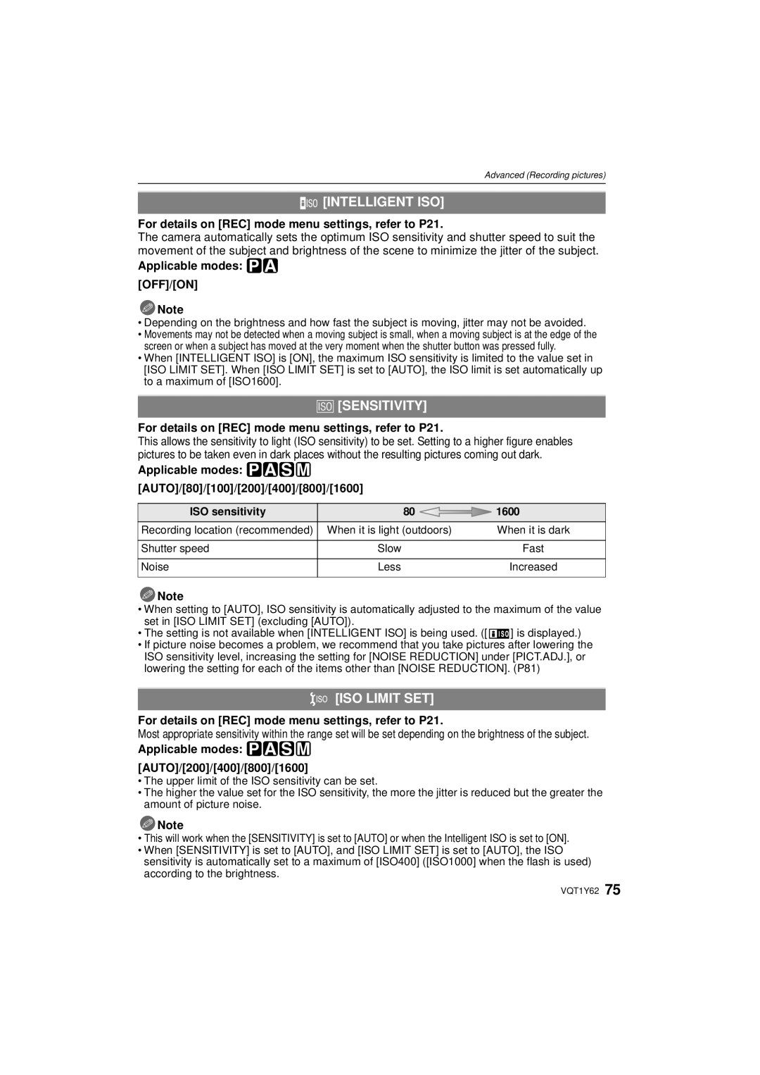 Panasonic DMCFX580S, DMC-FX580 operating instructions Intelligent ISO, Sensitivity, ISO Limit SET 