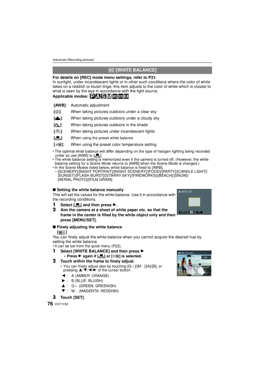 Panasonic DMC-FX580, DMCFX580S operating instructions = White Balance 