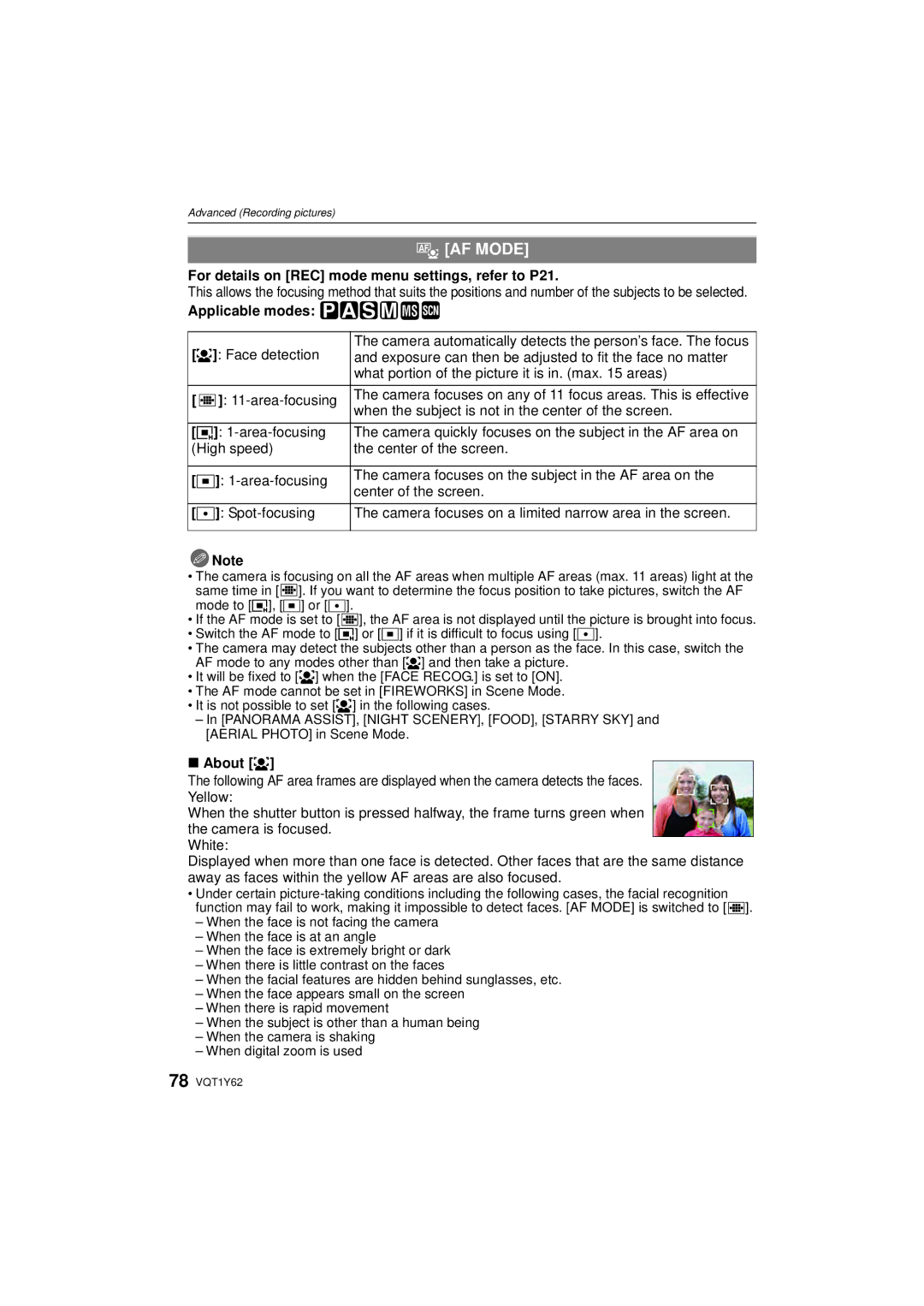 Panasonic DMC-FX580, DMCFX580S operating instructions AF AF Mode, About š 