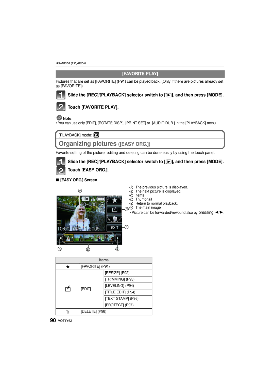 Panasonic DMC-FX580, DMCFX580S operating instructions Playback mode ¸, Easy ORG. Screen 