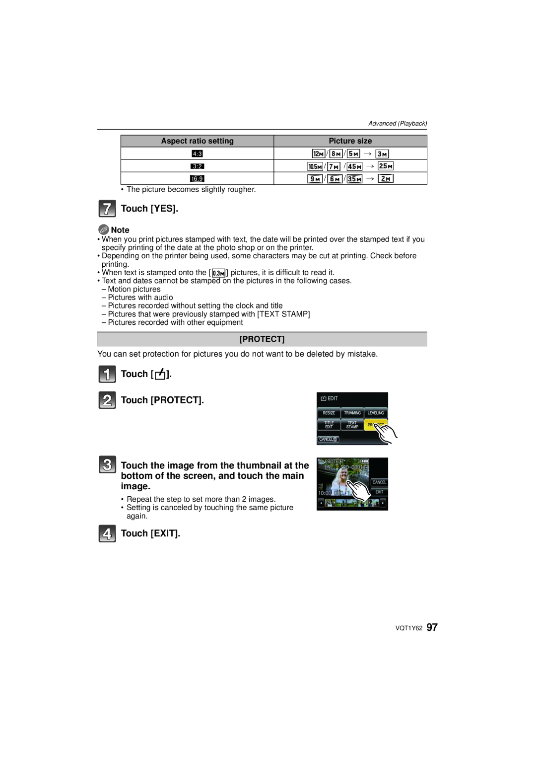 Panasonic DMCFX580S, DMC-FX580 Protect, Aspect ratio setting Picture size, Picture becomes slightly rougher 