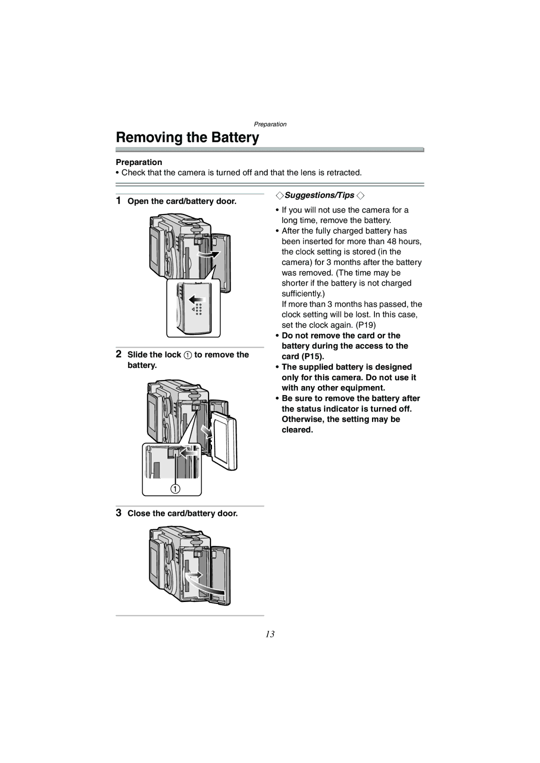 Panasonic DMC-FX1GN, DMC-FX5GN operating instructions Removing the Battery 