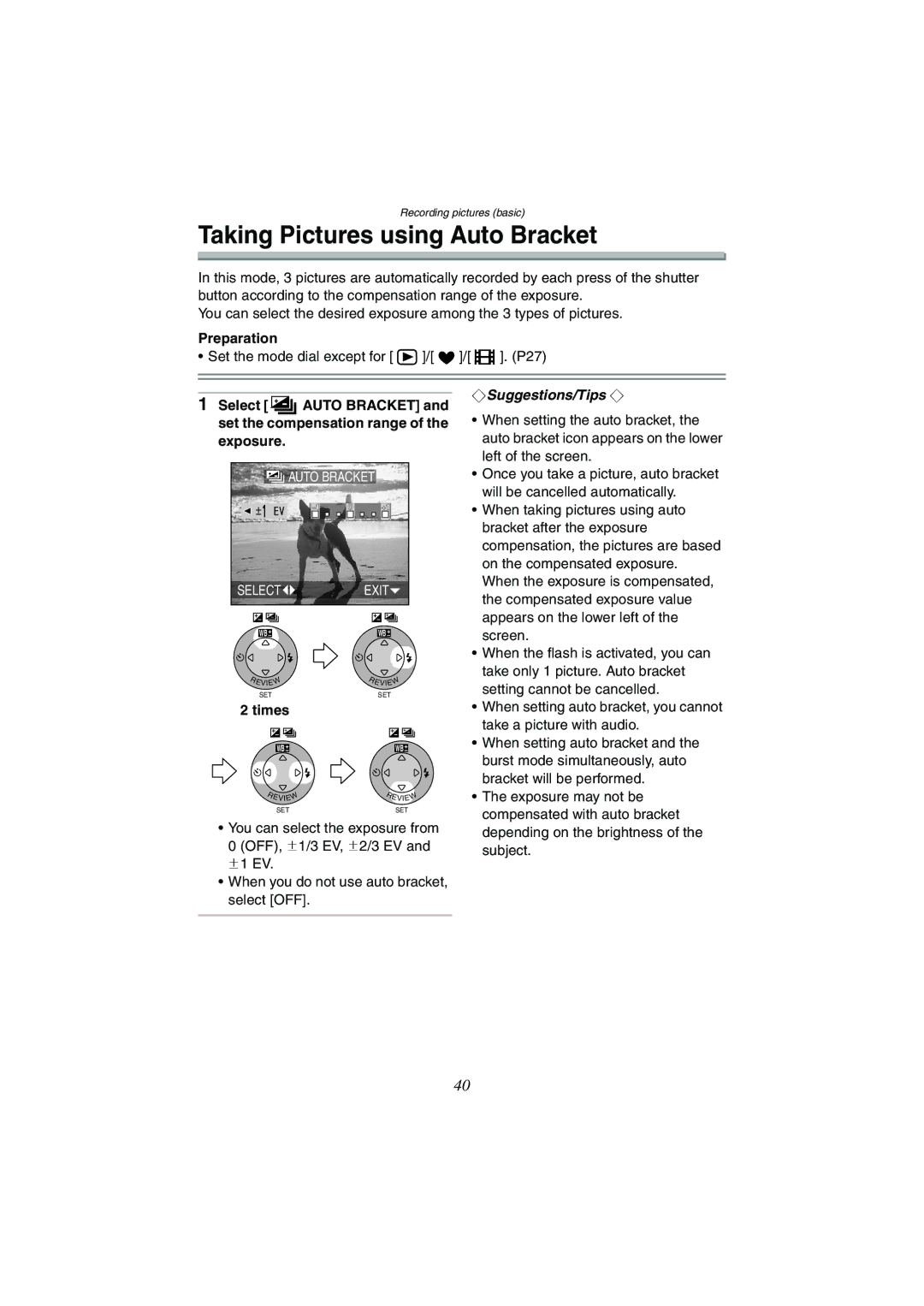 Panasonic DMC-FX5GN, DMC-FX1GN operating instructions Taking Pictures using Auto Bracket, Times 
