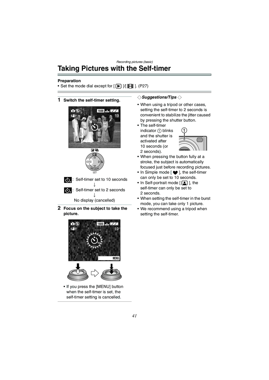 Panasonic DMC-FX1GN, DMC-FX5GN operating instructions Taking Pictures with the Self-timer, Switch the self-timer setting 