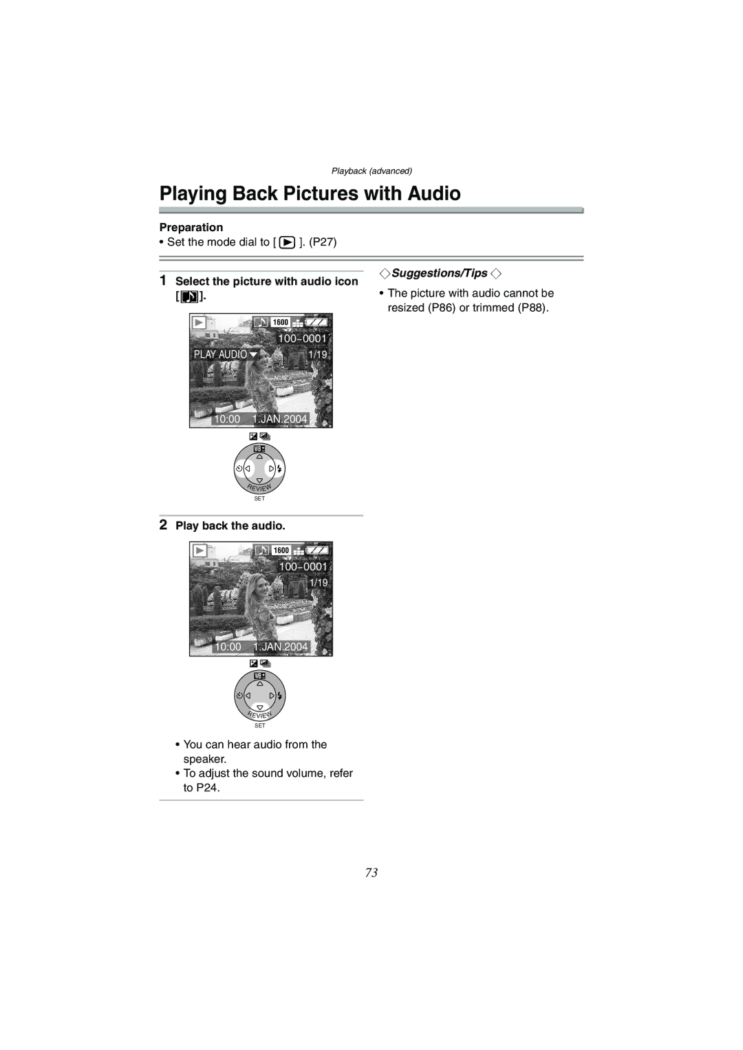 Panasonic DMC-FX1GN, DMC-FX5GN operating instructions Playing Back Pictures with Audio, Play back the audio 