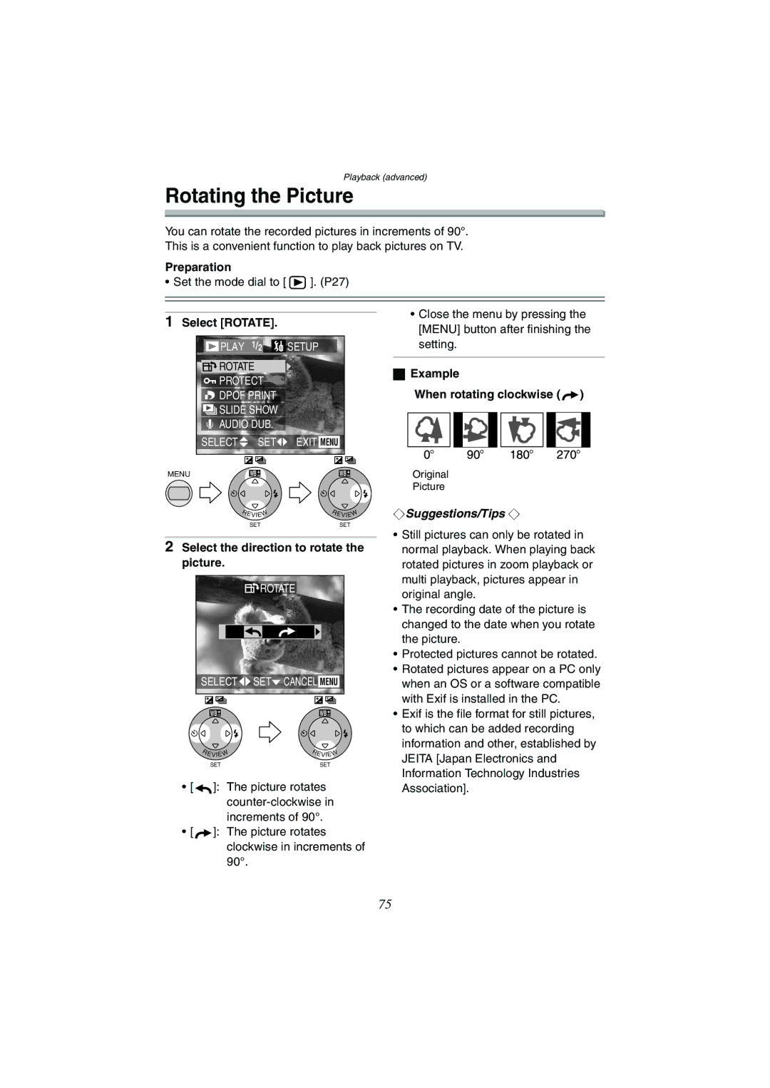 Panasonic DMC-FX1GN, DMC-FX5GN operating instructions Rotating the Picture, Select Rotate, Example When rotating clockwise 