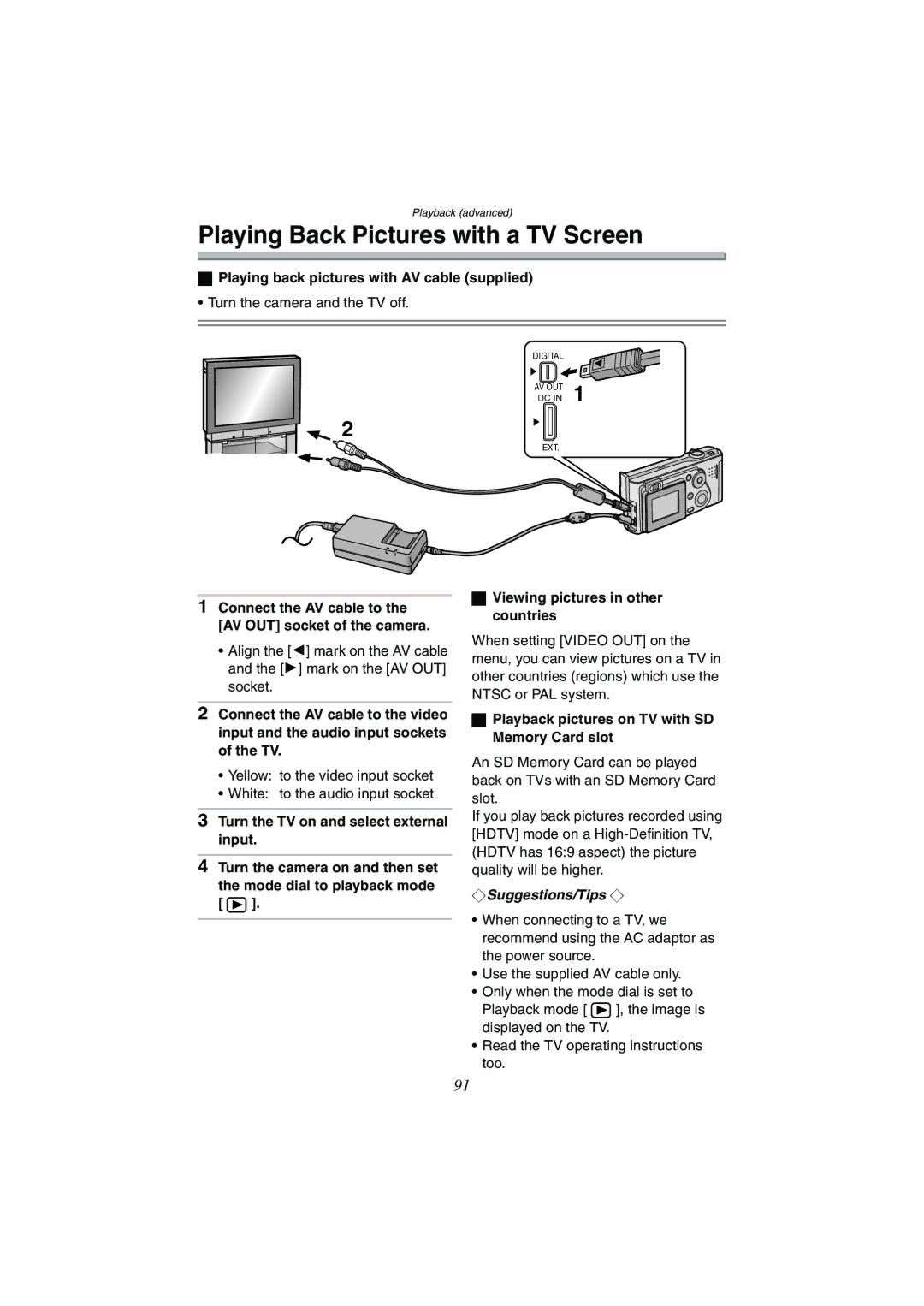 Panasonic DMC-FX1GN, DMC-FX5GN Playing Back Pictures with a TV Screen, Playing back pictures with AV cable supplied 