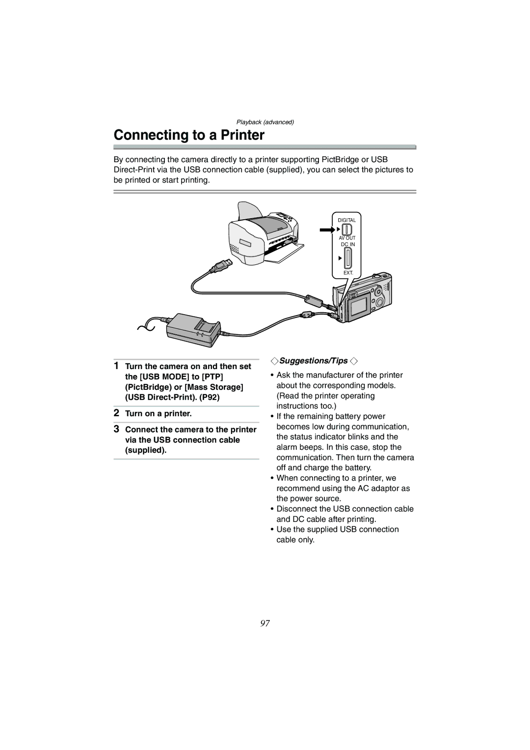 Panasonic DMC-FX1GN, DMC-FX5GN operating instructions Connecting to a Printer 