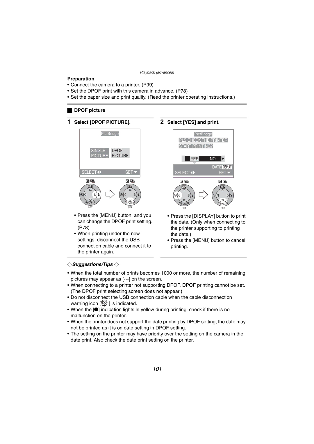 Panasonic DMC-FX5PP operating instructions 101, Dpof picture Select Dpof Picture 