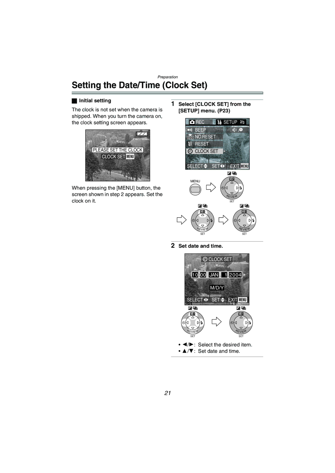 Panasonic DMC-FX5PP operating instructions Initial setting Select Clock SET from, Set date and time 