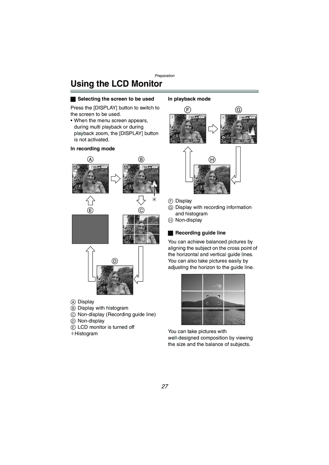 Panasonic DMC-FX5PP Using the LCD Monitor, Selecting the screen to be used, Recording mode Playback mode 