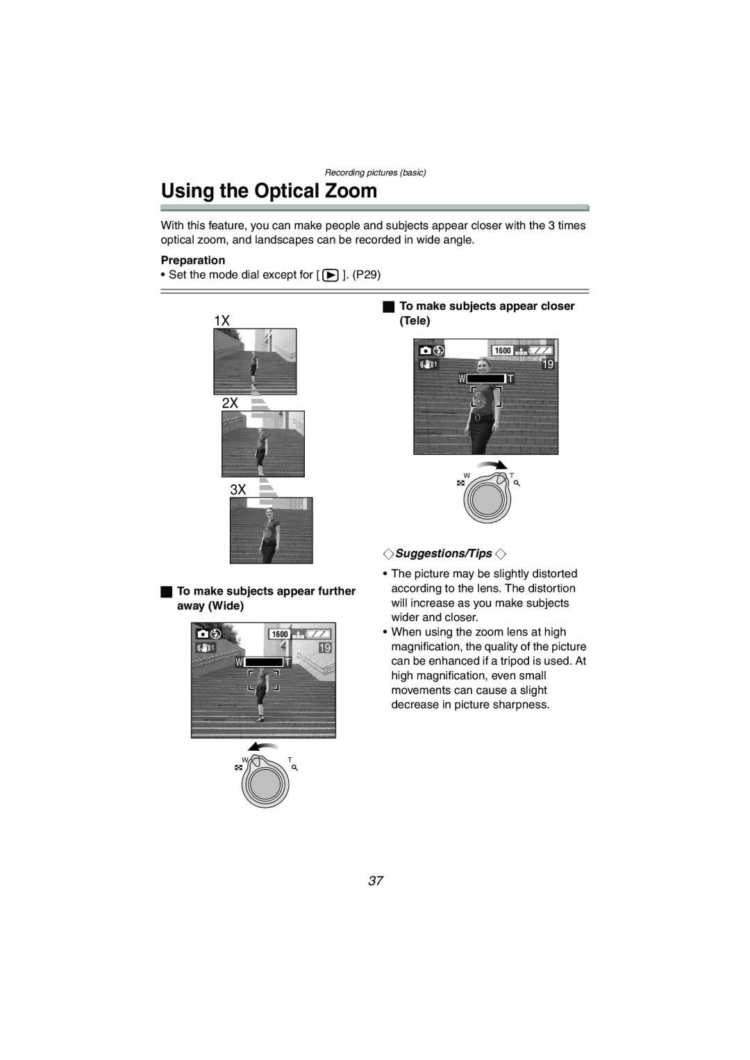 Panasonic DMC-FX5PP operating instructions Using the Optical Zoom, To make subjects appear further away Wide 