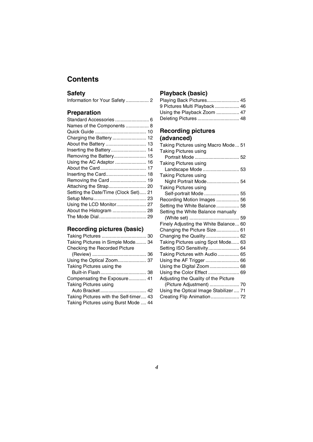 Panasonic DMC-FX5PP operating instructions Contents 