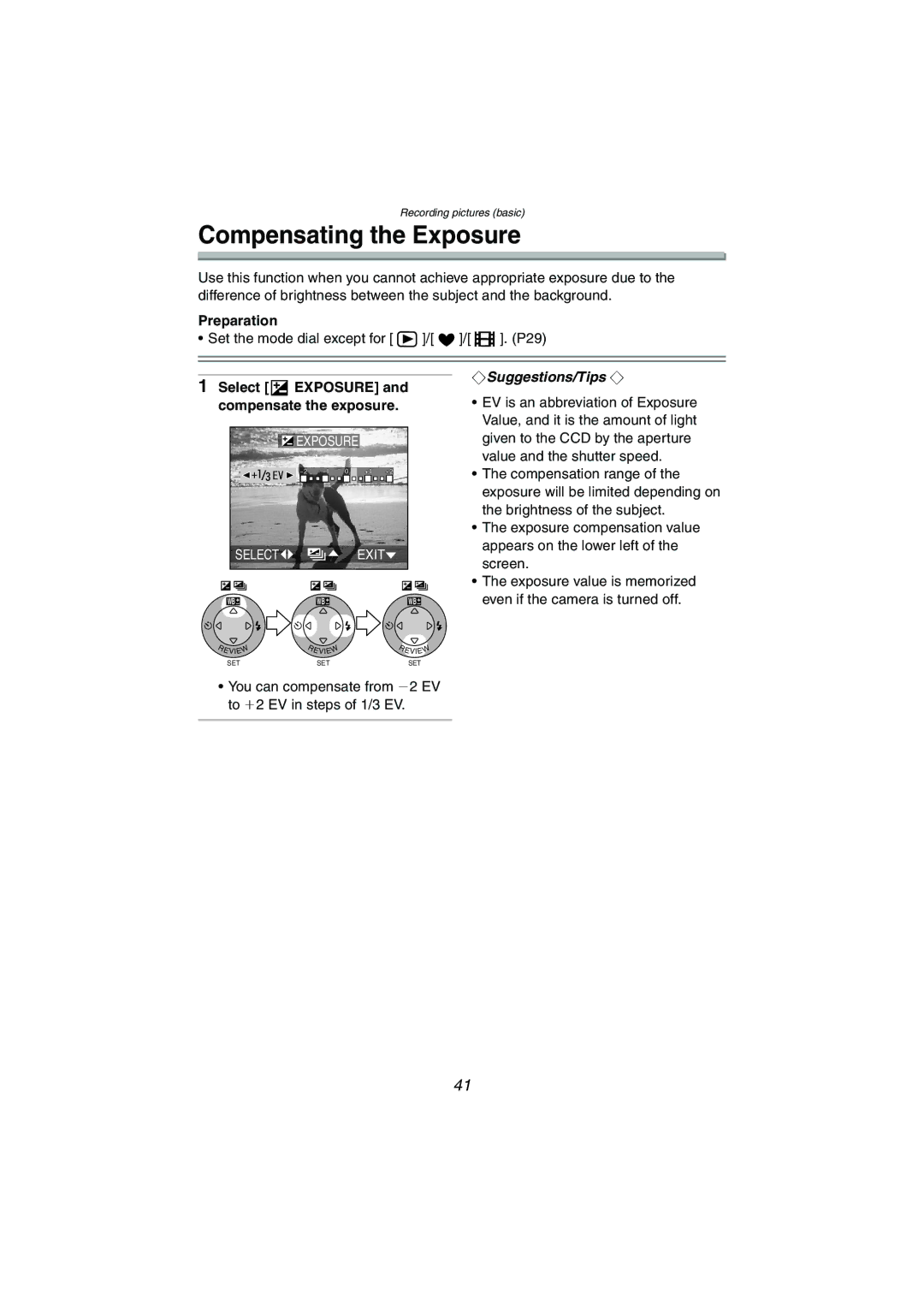 Panasonic DMC-FX5PP operating instructions Compensating the Exposure, Preparation 