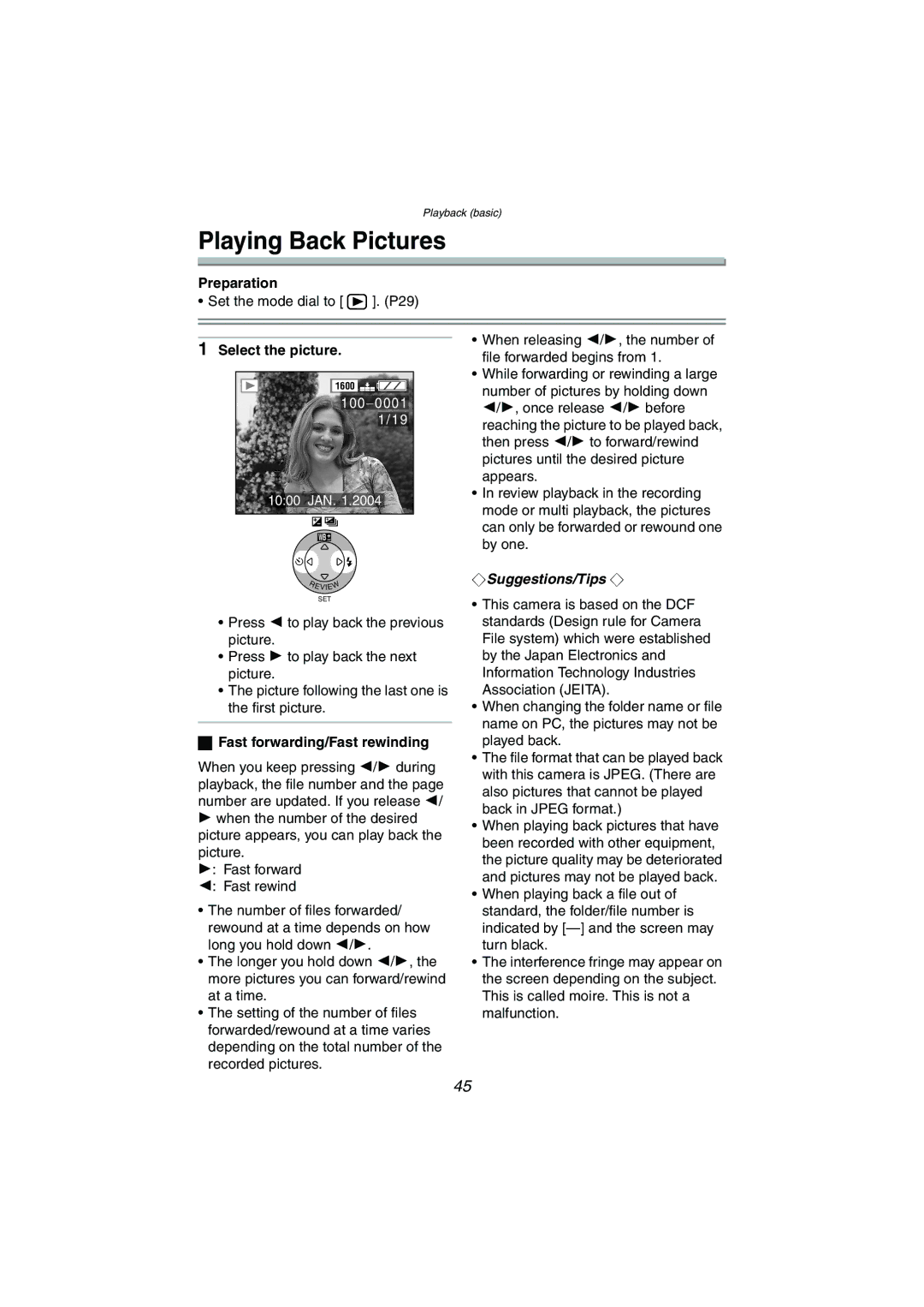 Panasonic DMC-FX5PP operating instructions Playing Back Pictures, Select the picture, Fast forwarding/Fast rewinding 