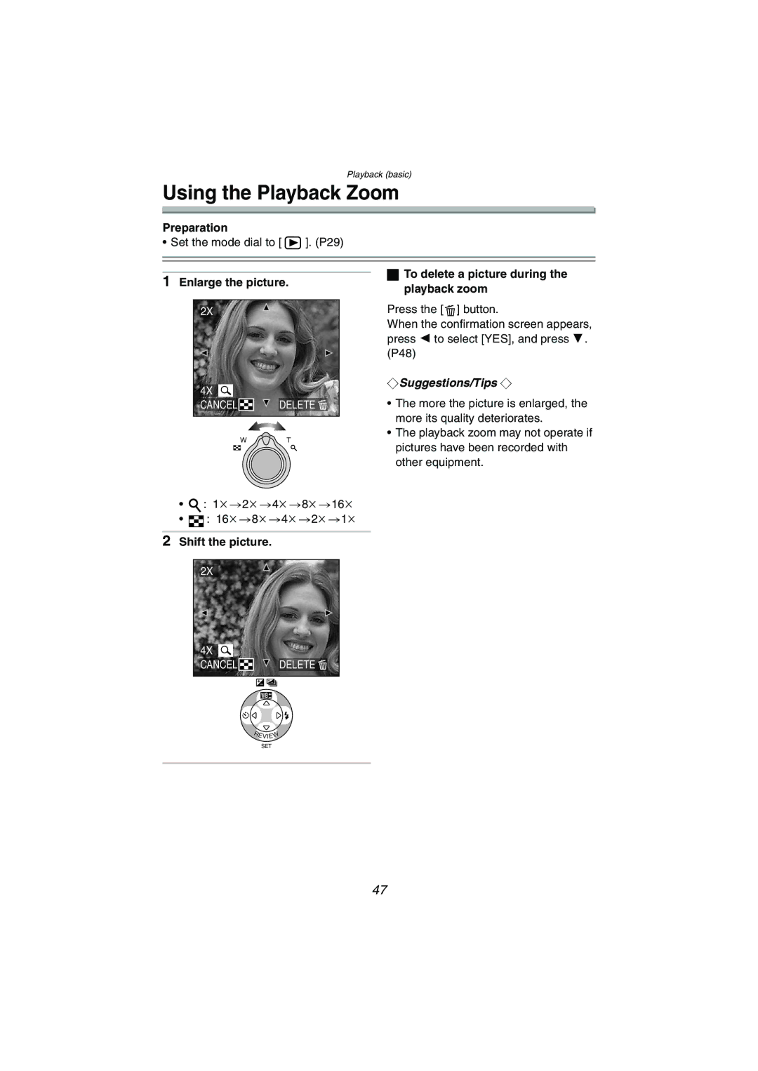 Panasonic DMC-FX5PP Using the Playback Zoom, Enlarge the picture, To delete a picture during the playback zoom 