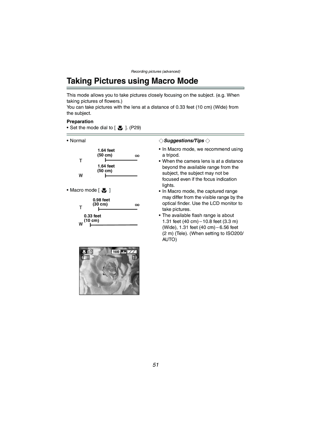 Panasonic DMC-FX5PP operating instructions Taking Pictures using Macro Mode, Preparation 