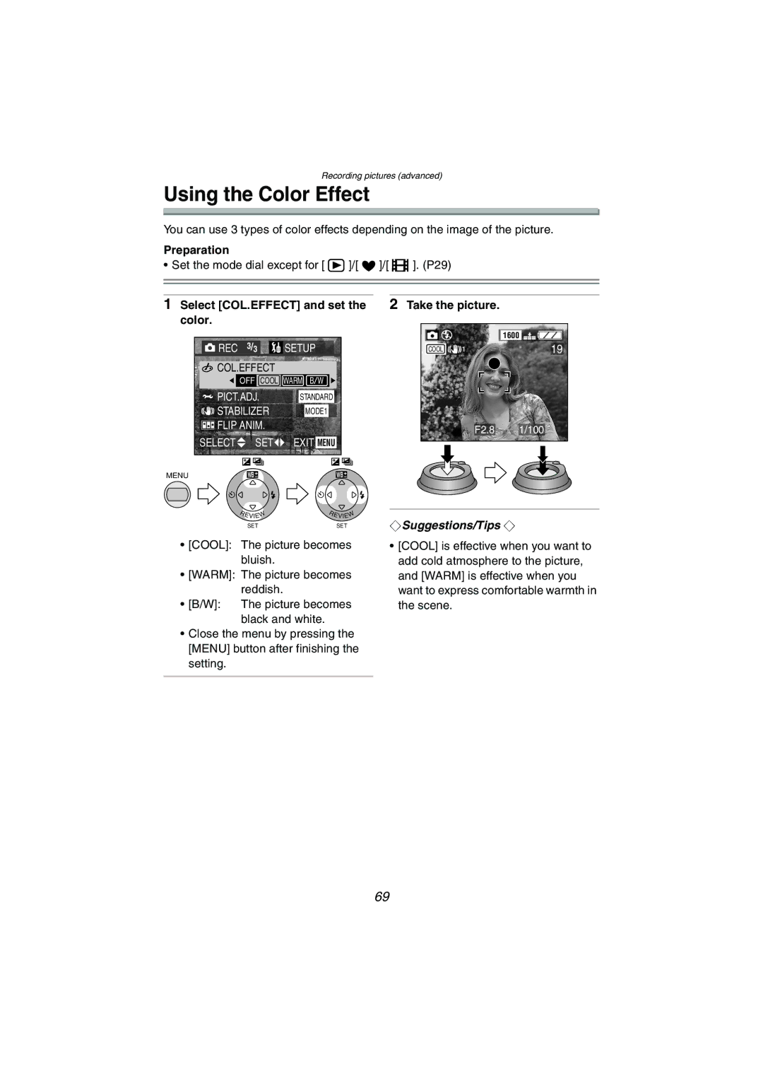 Panasonic DMC-FX5PP operating instructions Using the Color Effect, Select COL.EFFECT and set the color 