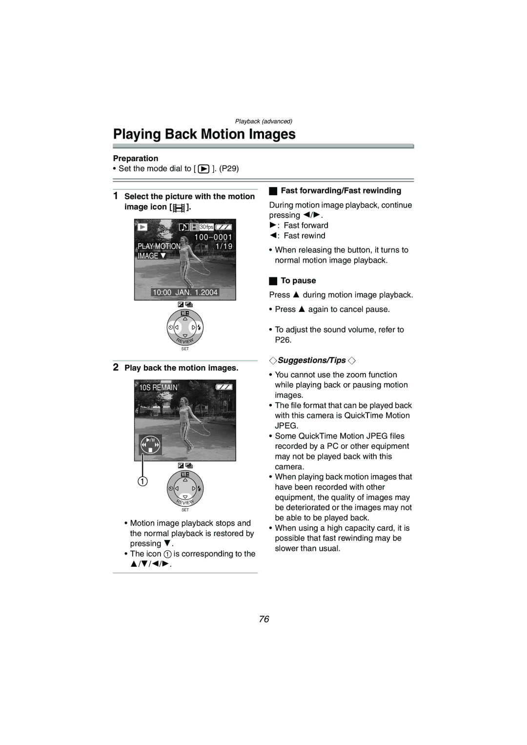 Panasonic DMC-FX5PP Playing Back Motion Images, Select the picture with the motion image icon, To pause 